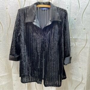 Penningtons Black Velvet Striped Collared‎ Button Up Shirt Top Women X